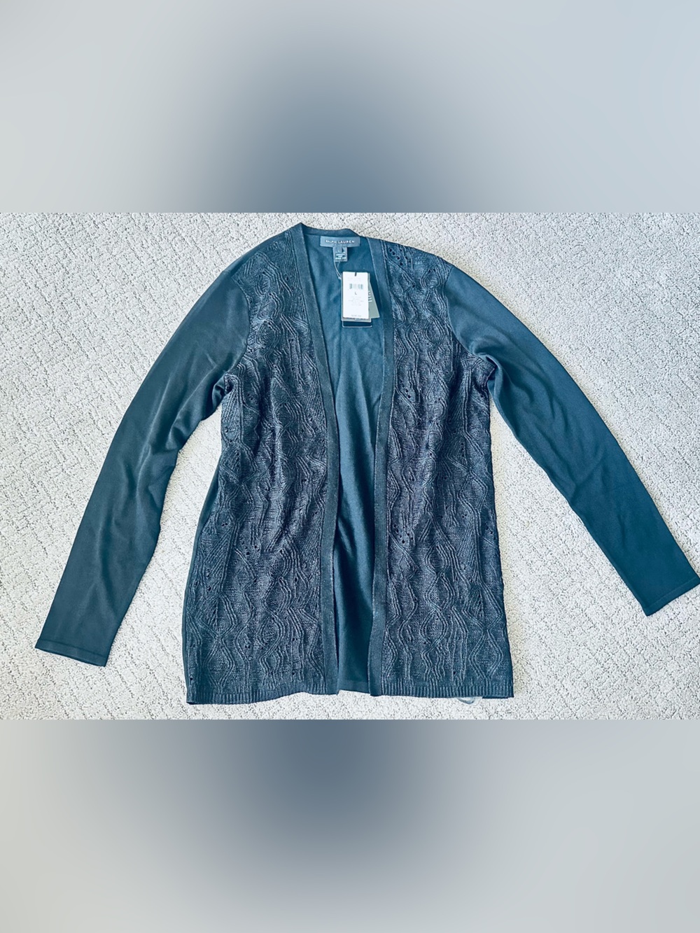 NWT Ralph Lauren Black Metallic Knit Open Front Cardigan Size L